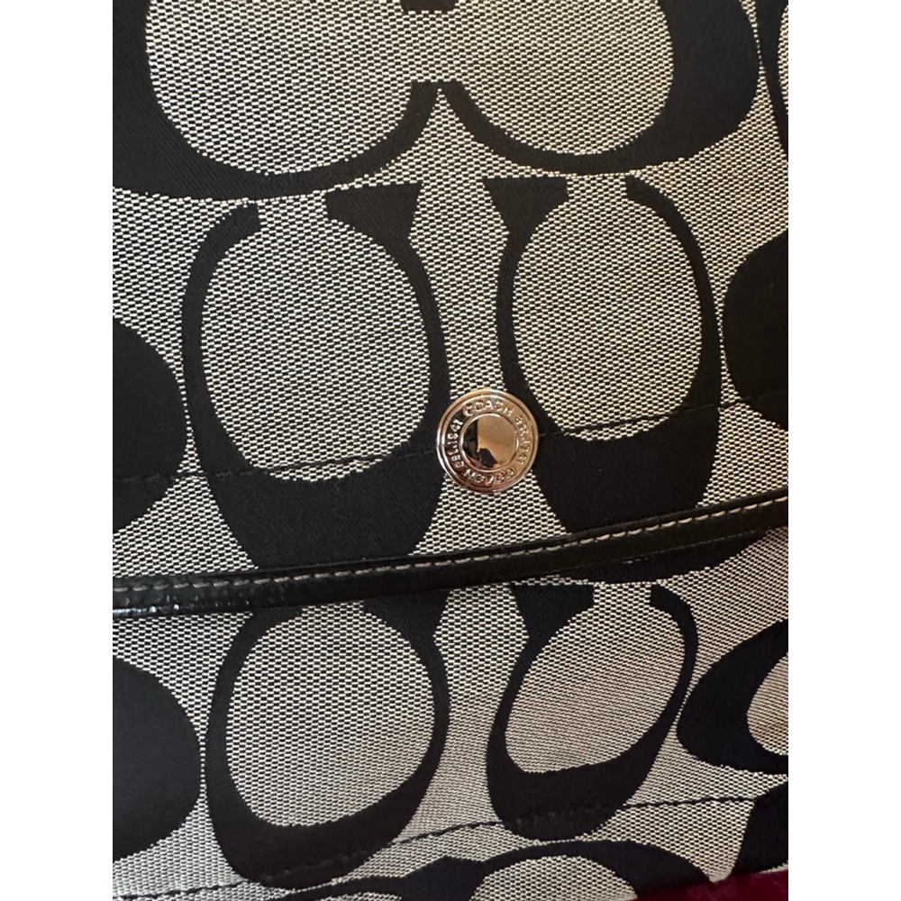 Coach Black & Beige Leather & Sig Canvas Messenger Shoulder / Crossbody Bag - Picture 7 of 16